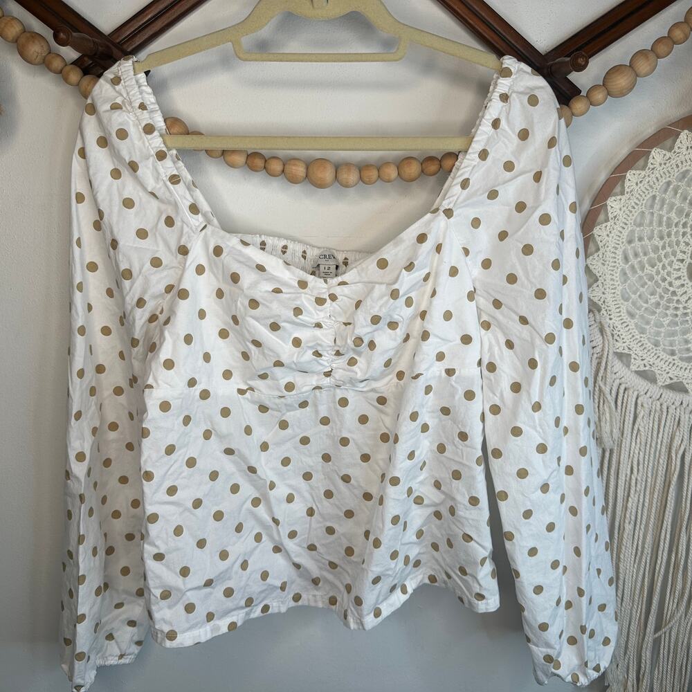 J.CREW White Gold Polka Dot Off Shoulder Top